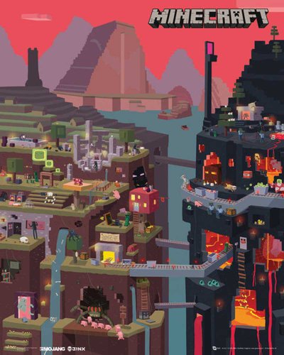 Minecraft - World Open World Videospiel PC Mini Poster Plakat Druck - Grösse 40x50 cm + 2 St Posterleisten Holz 40,5 cm von empireposter