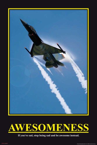 Motivational - Awesomeness - Jet Düsenjäger Flugzeug Poster - Grösse cm + 2 St Posterleisten Holz 61 cm von empireposter