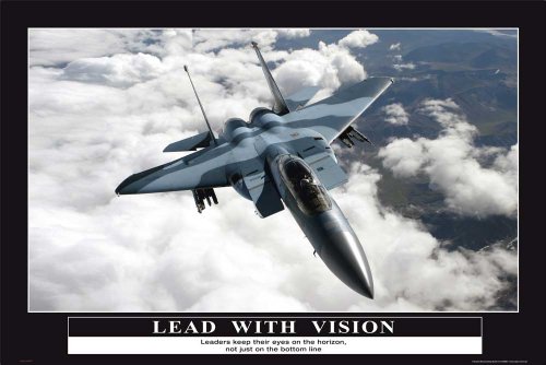 Motivational - Lead with Vision Motivations Düsen Jet Poster Plakat Druck - Grösse 91,5x61 cm + Wechselrahmen, Shinsuke® Maxi MDF schwarz, Acryl-Scheibe von empireposter