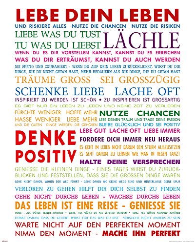 empireposter Motivational - Lebe Dein Leben Bunt Motivations Mini Poster Plakat Druck - Grösse 40x50 cm + 1 Packung tesa Powerstrips® - Inhalt 20 Stück von empireposter