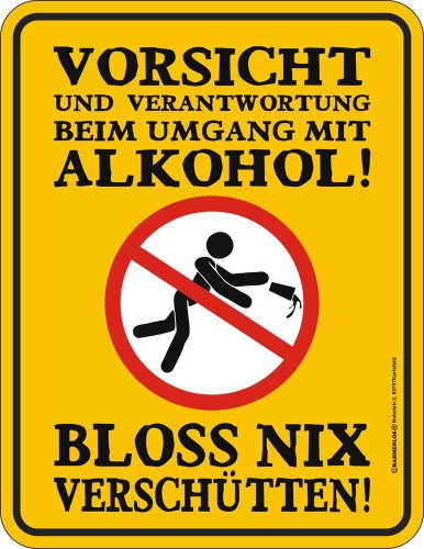 empireposter Nix verschütten Vorsicht Alkohol - Blech-Schild Blechschild mit Spruch, 4 Saugnäpfe - Grösse 17x22 cm empireposter Nix verschütten Vorsicht Alkohol - Blech-Schild Blechschild mit Spruch, 4 Saugnäpfe - Grösse 17x22 cm von empireposter