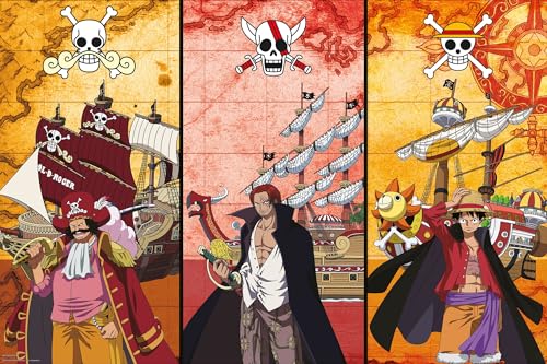 One Piece - Captains & Boats - Manga Anime Poster Grösse 91,5x61 cm + Wechselrahmen, Shinsuke® 61x91,5cm MDF Buche, Acryl-Scheibe von empireposter