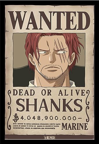 One Piece - Wanted Shanks - Manga Anime Poster Grösse 61x91,5 cm + Wechselrahmen, Shinsuke® Maxi MDF schwarz, Acryl-Scheibe von empireposter
