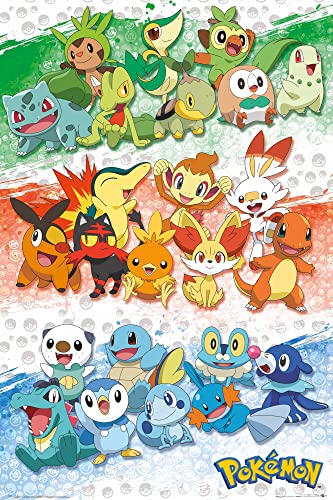 Pokemon - First Partners - TV Serie Spiel Poster Plakat Druck - Größe 61x91,5 cm + 2 St Posterleisten Kunststoff 62 cm transparent von empireposter