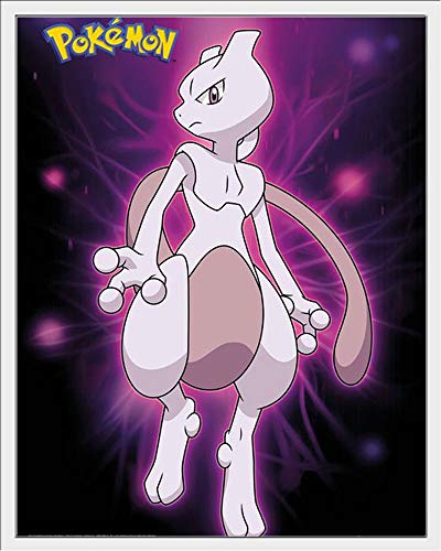 Pokemon - Pokémon - Mewtwo - Neon - Mini Poster - Größe 40x50 cm + Wechselrahmen, Shinsuke® Maxi Kunststoff Weiss, Acryl-Scheibe von empireposter