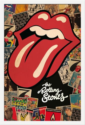 Rolling Stones - Collage Musik - Poster Druck - Größe 61x91,5 cm + Wechselrahmen, Shinsuke® Maxi MDF Weiss, Acryl-Scheibe von empireposter
