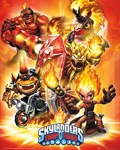 Skylanders - Trap Team Fire - Videospiel Mini Poster Plakat Druck - Größe 40x50 cm + 2 St Posterleisten Holz 40,5 cm von empireposter