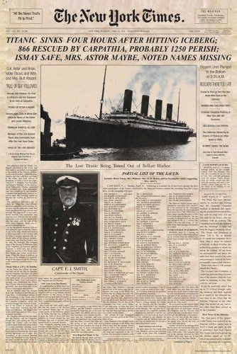 Titanic - Newspaper Zeitung New York Times Film Poster Plakat Druck - Grösse cm + 1 Ü-Poster der Grösse 61x91,5cm von empireposter