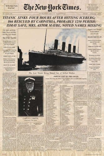 Titanic - Newspaper Zeitung New York Times Film Poster Plakat Druck - Grösse cm + Wechselrahmen, Shinsuke® Maxi MDF schwarz, Acryl-Scheibe von empireposter