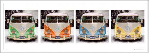 Volkswagen - VW Bus - 4 Camper Türposter Türposter Auto Klassiker VW - Grösse 158x53 cm + Wechselrahmen, Shinsuke® Maxi Kunststoff Weiss, Acryl-Scheibe von empireposter