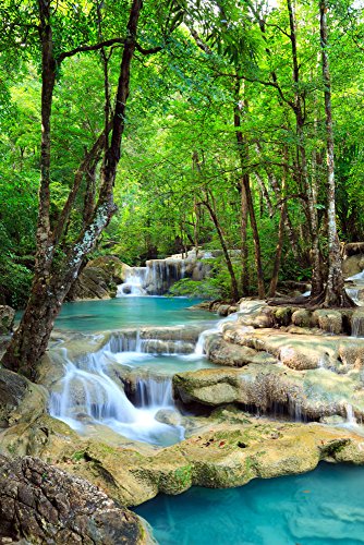 Wasserfälle - Erawan Wasserfälle im Kanchanaburi Nationalpark in Thailand - Blue Water - Natur Paradies Poster - Größe cm + Wechselrahmen, Shinsuke® Maxi MDF Eiche, Acryl-Scheibe von empireposter