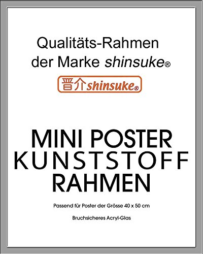 Wechselrahmen Shinsuke® Miniposter 40x50cm Qualitätsrahmen, Profil: 15mm - Kunststoff Silber, Acrylscheibe beidseitig foliengeschützt von empireposter