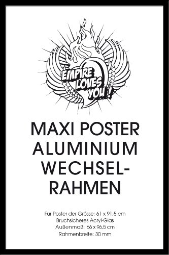 Wechselrahmen der Marke Shinsuke® für Maxi-Poster der Grösse 61x91,5 cm aus Aluminium. Aussenmaß 66,2x96,7 cm - schwarz NEU. 30mm ALU-Profil (Metall) von empireposter