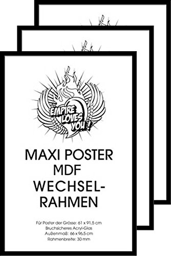 3 Stück Rahmen #319067 Maxi Poster Wechselrahmen der Marke Shinsuke® 61x91,5 cm Profil: 30mm MDF Holzfaserwerkstoff lackiert schwarz von empireposter