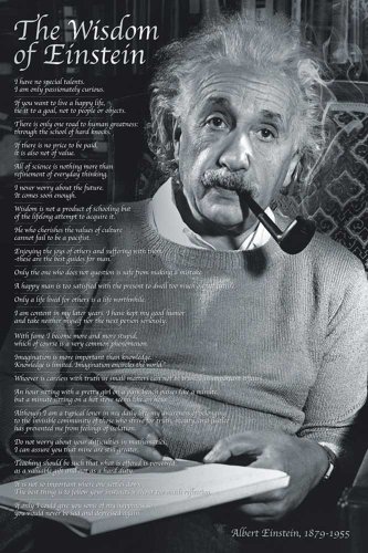 empireposter Albert Einstein - The Wisdom of Einstein - Plakat Druck Poster Prints - Grösse 61x91,5 cm + Wechselrahmen, Shinsuke® Maxi MDF Eiche, Acryl-Scheibe von empireposter