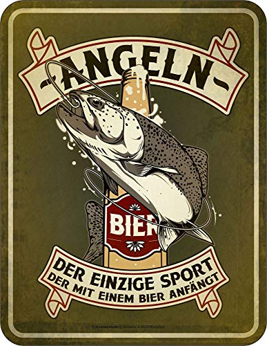 empireposter Angeln - Bier - Blech-Schild Spruch - Blechschild - Grösse 17x22 cm von empireposter