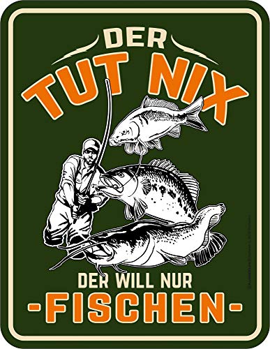 empireposter Angeln - TUT nix - Blech-Schild Spruch - Blechschild - Grösse 17x22 cm von empireposter