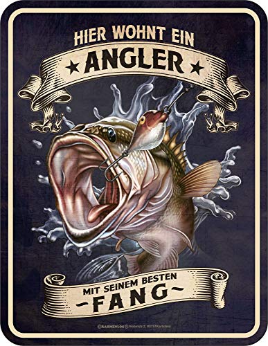 empireposter Angler - Hier wohnt - hochwertig bedrucktes Blechschild - Größe 17x22 cm von empireposter