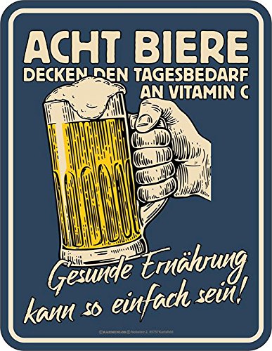 empireposter Bier - gesunde Ernährung - Blechschild mit Spruch, 4 Saugnäpfe - Blech-Schild Blech Schild Fun, Größe 17x22 von empireposter