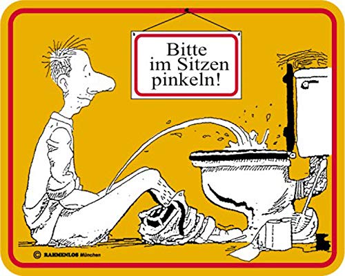 empireposter Bitte im Sitzen Pinkeln - Blech-Schild Blechschild mit Spruch, 4 Saugnäpfe - Grösse 22x17 cm von empireposter