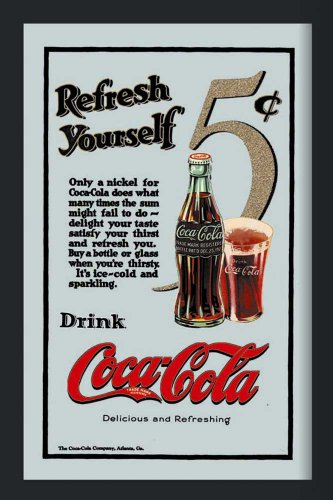 empireposter Coca Cola Refresh Yourself - Bedruckter Spiegel mit Kunststoff Rahmen in Holzoptik, Kult-Spiegel - Grösse 20x30 cm von empireposter
