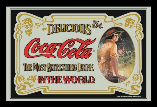 empireposter Coca Cola Retro - Bedruckter Spiegel mit Kunststoff Rahmen in Holzoptik, Kult-Spiegel - Größe 40x30 cm von empireposter
