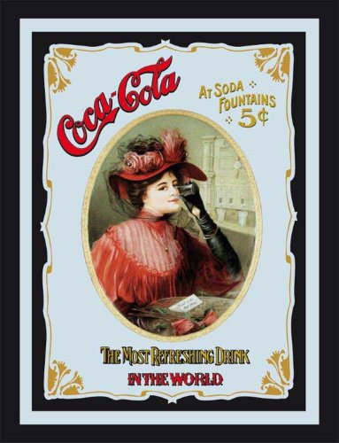 empireposter Coca Cola Vintage - Bedruckter Spiegel mit Kunststoff Rahmen in Holzoptik, Kult-Spiegel - Größe 30x40 cm von empireposter
