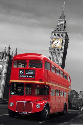 empireposter Fertigbild - Holzplattenbild auf MDF-Platte London City Colourlight Red Bus Größe 60x90 cm von empireposter