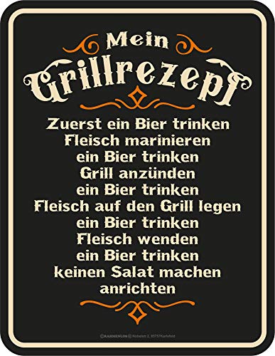 empireposter Grillen - Grillrezept - Blech-Schild Spruch - Blechschild - Grösse 17x22 cm von empireposter