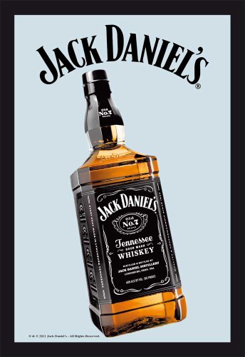 empireposter Jack Daniels Whiskey Flasche 2 - Bedruckter Spiegel mit Kunststoff Rahmen in Holzoptik, Kult-Spiegel - Grösse 20x30 cm von empireposter
