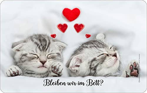 empireposter Katze - Bleiben wir im Bett - Resopal Brettchen Frühstücksbrettchen 23,5x14,5 cm von empireposter