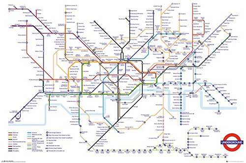 empireposter London - Transport - Underground Map - Poster Plakat Druck - Grösse 91,5x61 cm + Wechselrahmen, Shinsuke® Maxi MDF Weiss, Acryl-Scheibe von empireposter