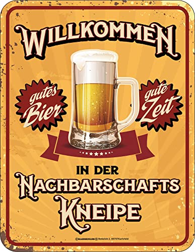 empireposter Magnet Spruch - Bier - Nachbarschaftskneipe - Größe 7x9 - geprägter Blechmagnet von empireposter