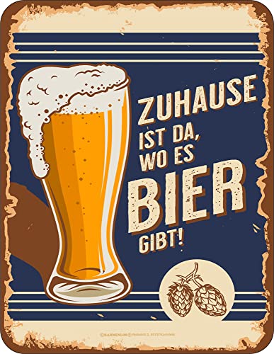 empireposter Magnet Spruch - Bier - Zuhause - Größe 7x9 - geprägter Blechmagnet von empireposter