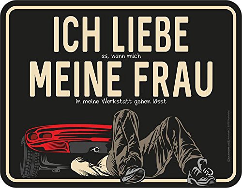 empireposter Meine Werkstatt - Liebe Meine Frau - Spruch Magnet - Geprägter Blechmagnet - Größe 9x7 von empireposter