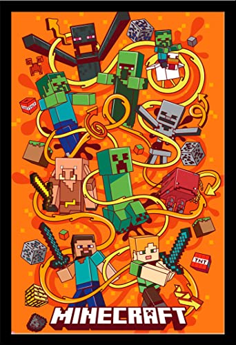 empireposter Minecraft - Swirls - Videospiel PC Poster Plakat Druck - Größe 61x91,5 cm + Wechselrahmen, Shinsuke® Maxi MDF schwarz, Acryl-Scheibe von empireposter
