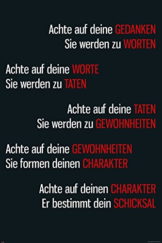 empireposter Motivational - Achte auf Deine Gedanken - Motivations Poster Plakat Druck - Größe cm + Wechselrahmen, Shinsuke® Maxi Aluminium schwarz von empireposter