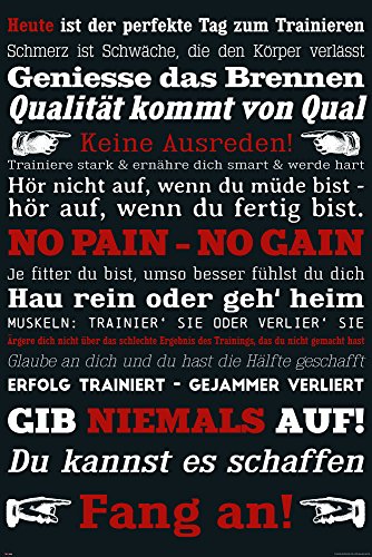 empireposter Motivational - Gym Training - Keine Ausreden! Schwarz - Motivations Poster Plakat Druck - Größe cm + 2 St Posterleisten Kunststoff 62 cm schwarz von empireposter