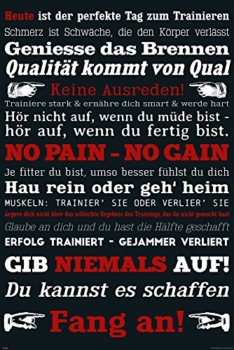 Motivational - Gym Training - Keine Ausreden! Schwarz - Motivations Poster Plakat Druck - Größe cm + 2 St Posterleisten Kunststoff 62 cm schwarz von empireposter