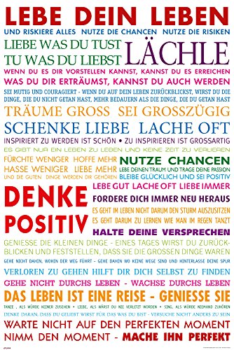 empireposter Motivational - Lebe Dein Leben Bunt Motivations Poster Plakat Druck - Grösse cm + 2 St Posterleisten Kunststoff 62 cm transparent von empireposter