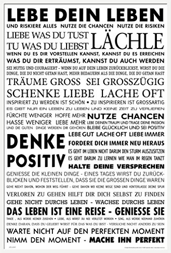 empireposter Motivational - Lebe Dein Leben Motivations Poster Plakat Druck - Grösse cm + Wechselrahmen, Shinsuke® Maxi Kunststoff Weiss, Acryl-Scheibe von empireposter