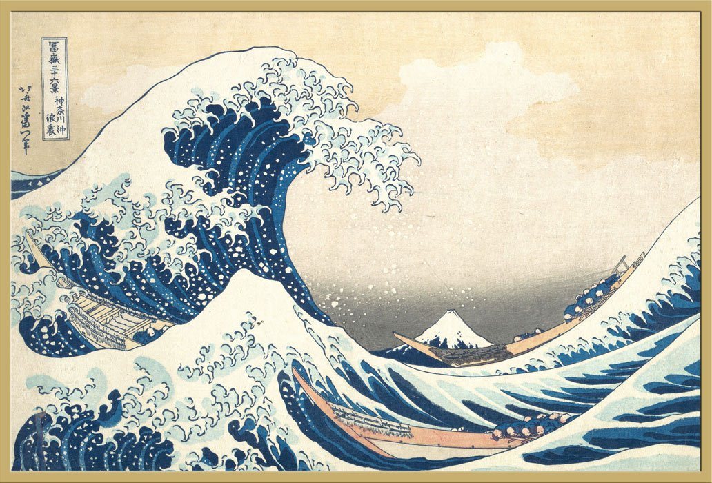 empireposter Poster Katsushika Hokusai - The Great Wave - Poster - Größe 61x91,5 cm, (1 St), + Wechselrahmen Shinsuke® Maxi 61x91,5 Kunststoff Gold, Acryl-Scheibe von empireposter