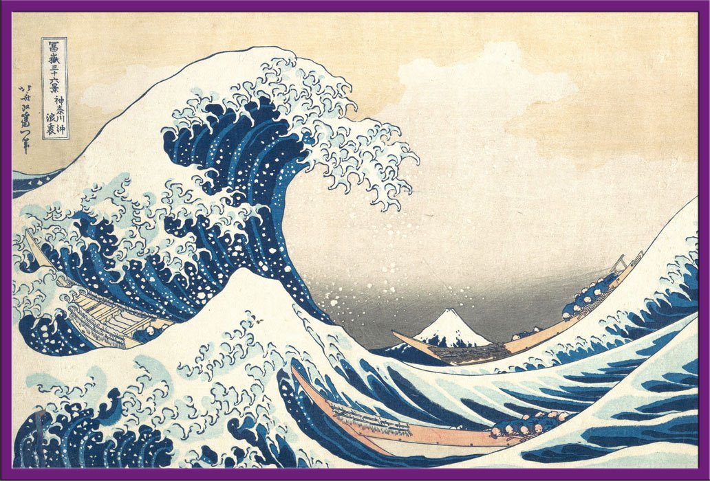 empireposter Poster Katsushika Hokusai - The Great Wave - Poster - Größe 61x91,5 cm, (1 St), + Wechselrahmen Shinsuke® Maxi Kunststoff lila, Acryl-Scheibe von empireposter