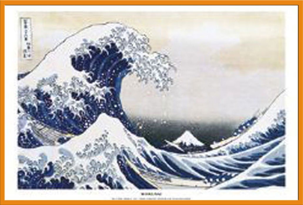 empireposter Poster Katsushika Hokusai - The Great Wave - Poster - Größe 61x91,5 cm, (1 St), + Wechselrahmen Shinsuke® Maxi Kunststoff orange, Acryl-Scheibe von empireposter