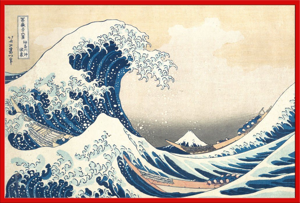empireposter Poster Katsushika Hokusai - The Great Wave - Poster - Größe 61x91,5 cm, (1 St), + Wechselrahmen Shinsuke® Maxi Kunststoff rot, Acryl-Scheibe von empireposter