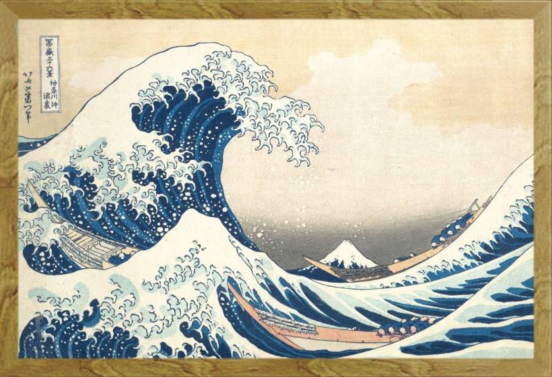 empireposter Poster Katsushika Hokusai - The Great Wave - Poster - Größe 61x91,5 cm, (1 St), + Wechselrahmen Shinsuke® Maxi MDF Eiche, Acryl-Scheibe von empireposter