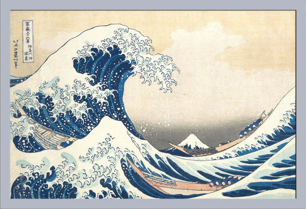 empireposter Poster Katsushika Hokusai - The Great Wave - Poster - Größe 61x91,5 cm, (1 St), + Wechselrahmen Shinsuke® Maxi MDF Silber, Acryl-Scheibe von empireposter