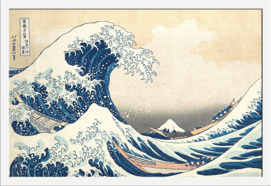 empireposter Poster Katsushika Hokusai - The Great Wave - Poster - Größe 61x91,5 cm, (1 St), + Wechselrahmen Shinsuke® Maxi MDF weiss, Acryl-Scheibe von empireposter