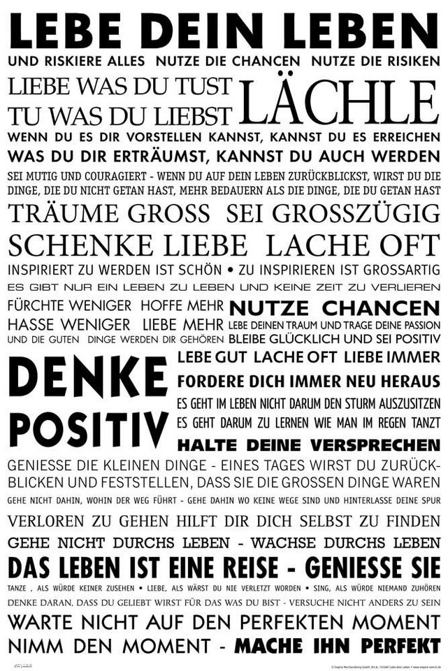 empireposter Poster Motivational - Lebe Dein Leben Motivations-Poster, Kunstdruck 61x91,5 cm von empireposter