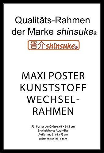 empireposter - Rahmen Maxi 61x91,5 cm - 15mm Kunststoff schwarz - Größe (cm), ca. 62x93 - Wechselrahmen, NEU - B00DB45USY - Beschreibung: - Rahmen Wechselrahmen der Marke empireposter Frame Profil 15mm Kunststoff schwarz Acrylglas-Scheibe Posterrahmen Bilderrahmen 60x90 - von empireposter
